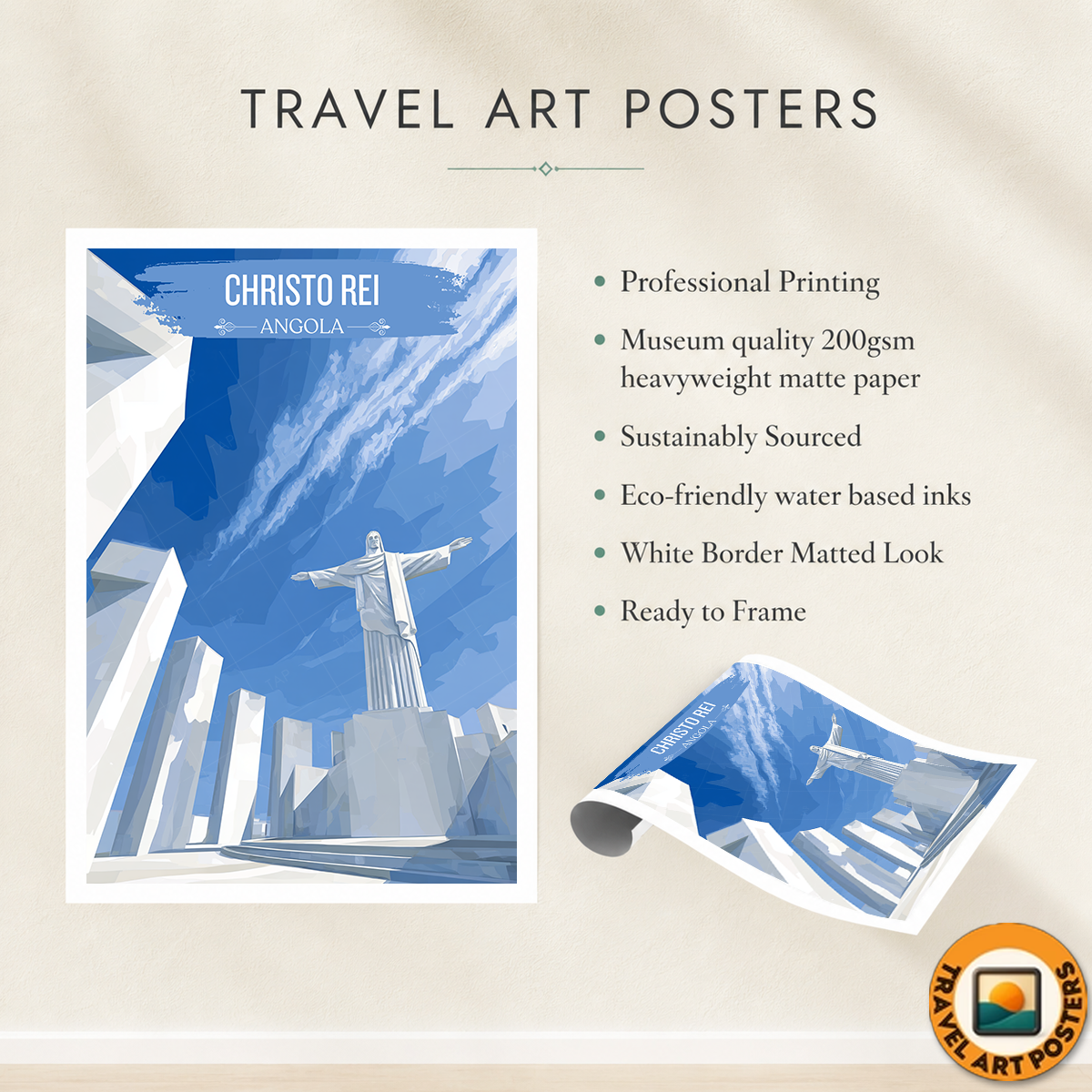 Christo Rei - Angola - Travel Poster Vintage Style Wall Art Print - Art Print - Travel Art Poster