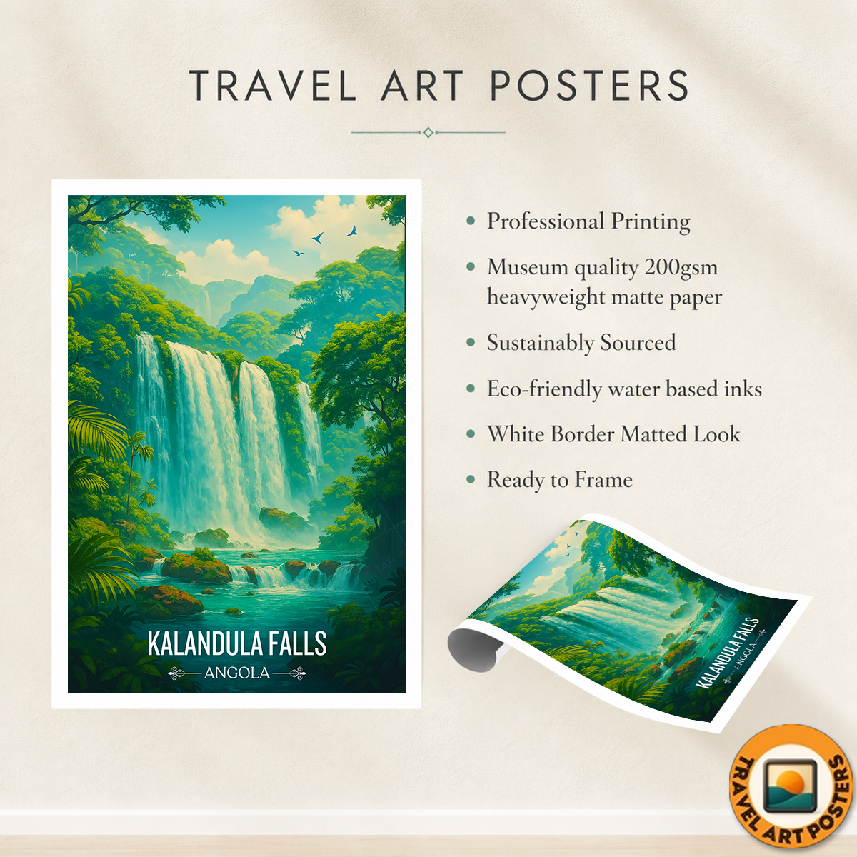 Kalandula Falls - Angola - Travel Poster Vintage Style Wall Art Print - Art Print - Travel Art Poster