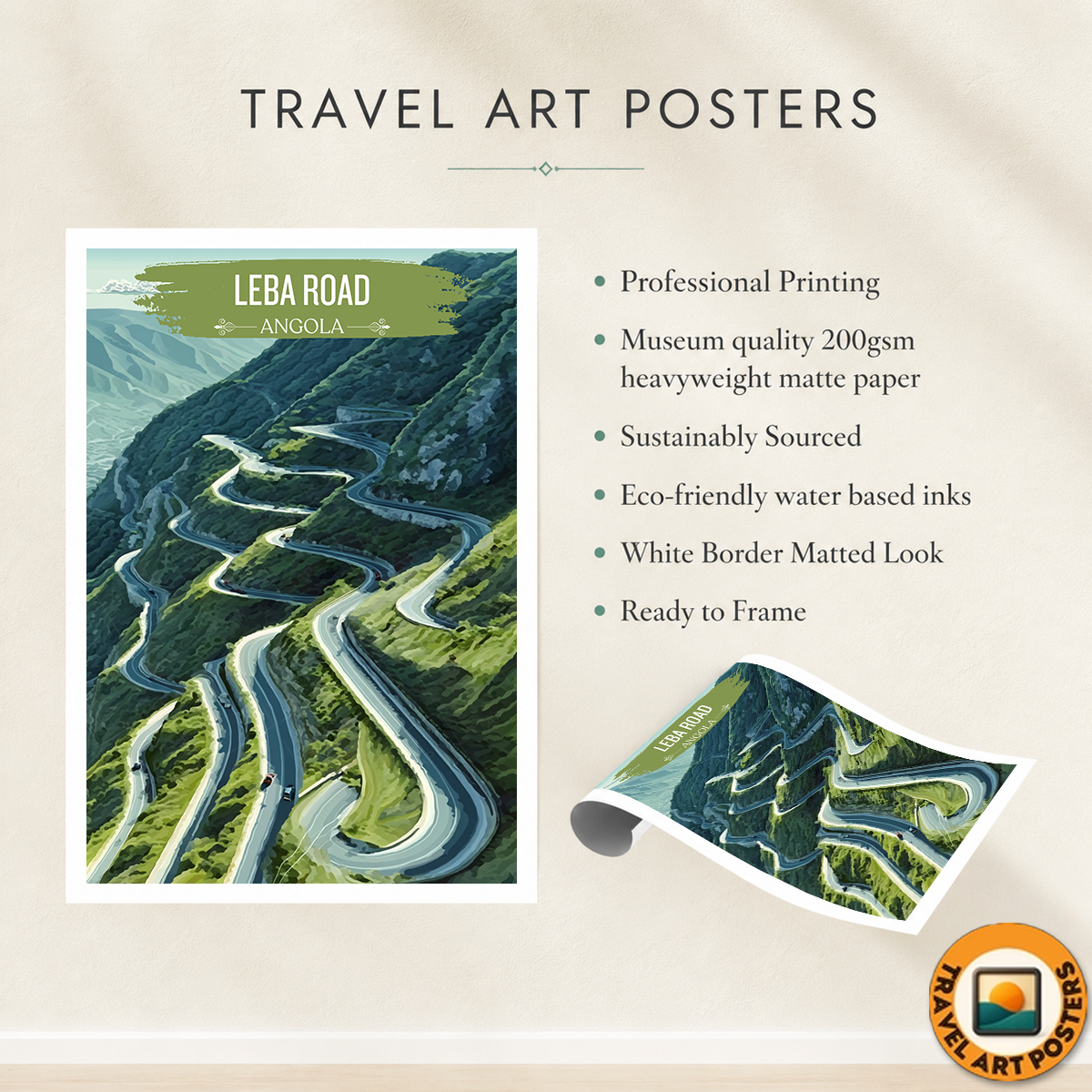 Leba Road - Angola - Travel Poster Vintage Style Wall Art Print - Art Print - Travel Art Poster