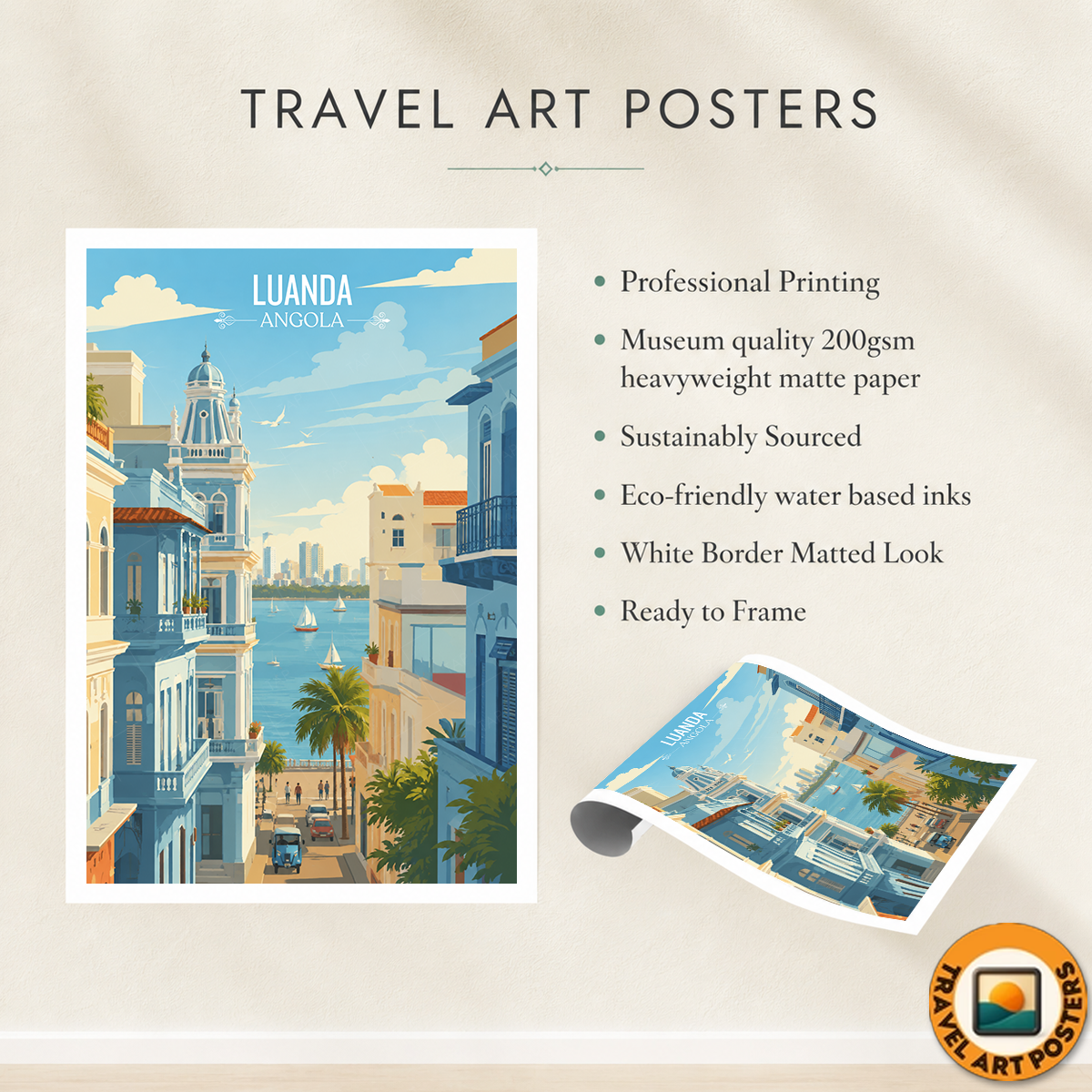 Luanda - Angola - Travel Poster Vintage Style Wall Art Print - Art Print - Travel Art Poster
