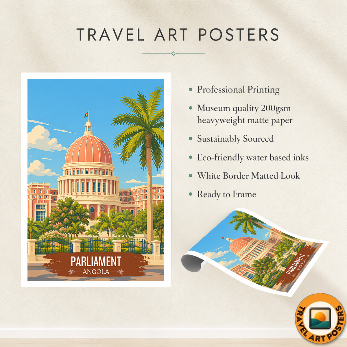 Parliament - Angola - Travel Poster Vintage Style Wall Art Print - Art Print - Travel Art Poster