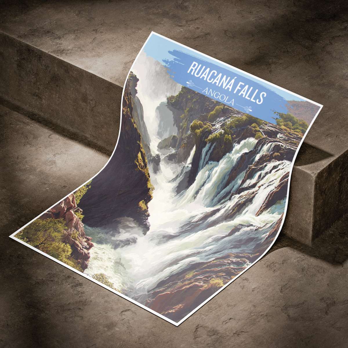 Ruacaná Falls - Angola - Travel Poster Vintage Style Wall Art Print - Art Print - Travel Art Poster