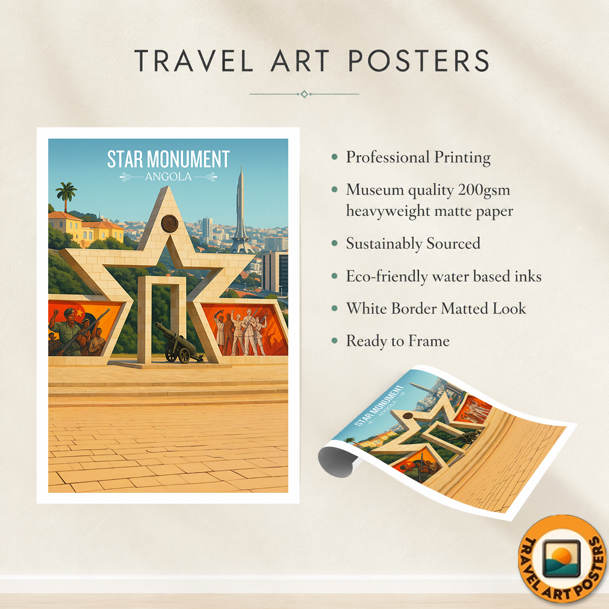 Star Monument - Angola - Travel Poster Vintage Style Wall Art Print - Art Print - Travel Art Poster