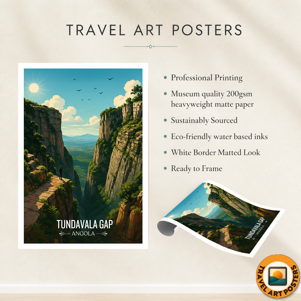 Tundavala Gap - Angola - Travel Poster Vintage Style Wall Art Print - Art Print - Travel Art Poster