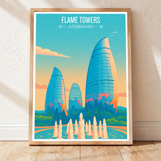 Flame Towers - Azerbaijan - Travel Wall Art Print - Art Print - Travel Art Poster