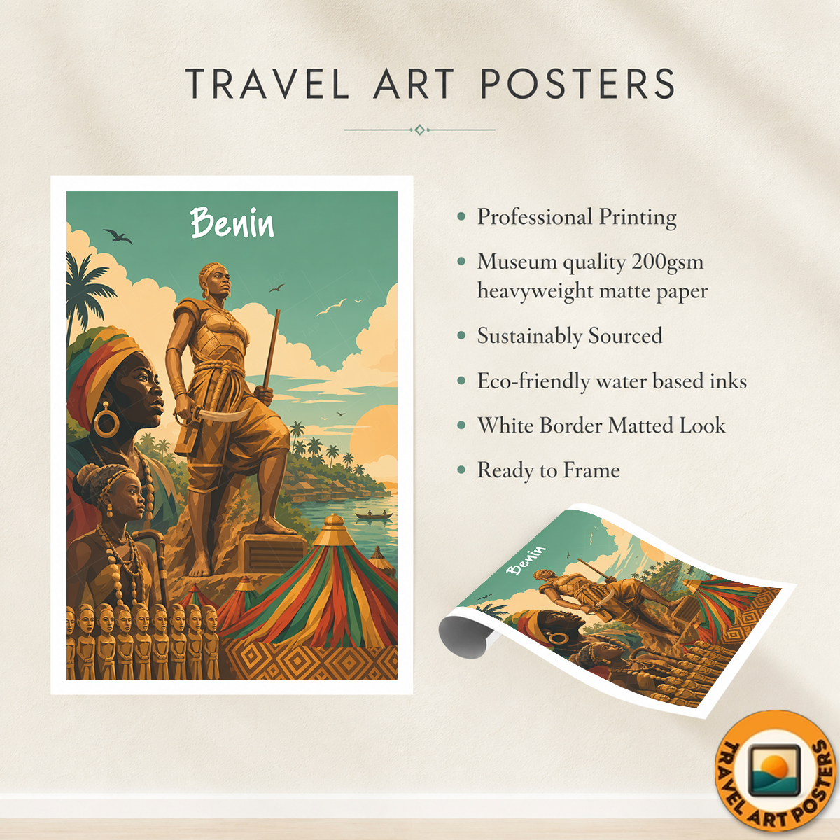 Benin - Travel Poster Vintage Style Wall Art Print - Travel Art Poster Print