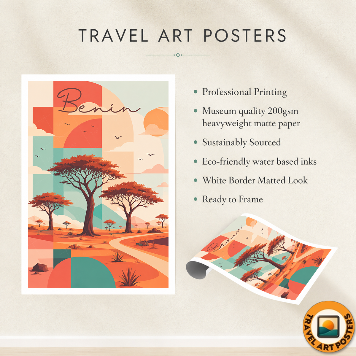 Benin - Travel Poster Vintage Style Wall Art Print - Travel Art Poster Print
