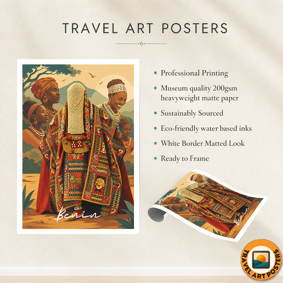 Benin - Travel Poster Vintage Style Wall Art Print - Travel Art Poster Print
