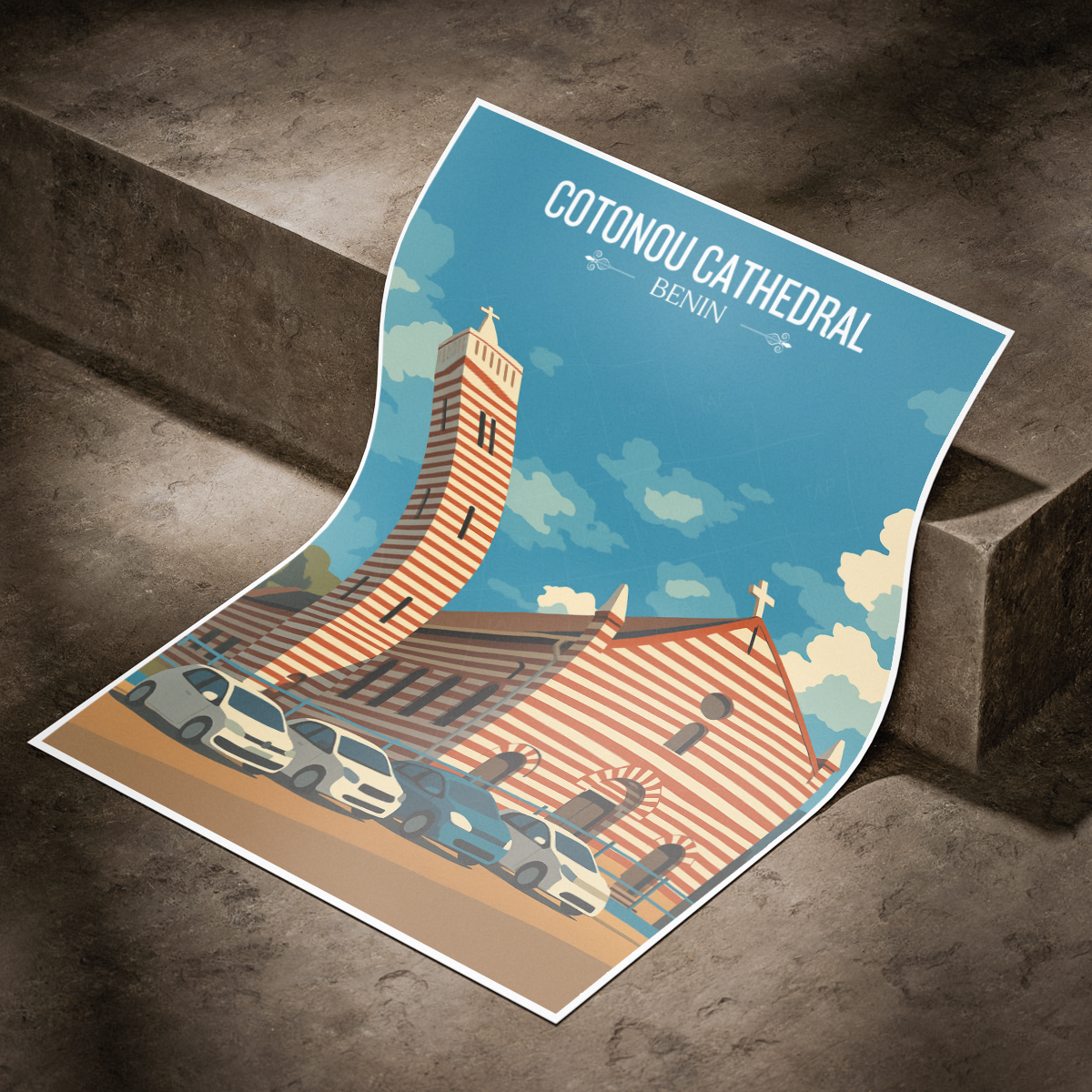 Cotonou Cathedral - Benin - Travel Poster Vintage Style Wall Art Print - Travel Art Poster Print