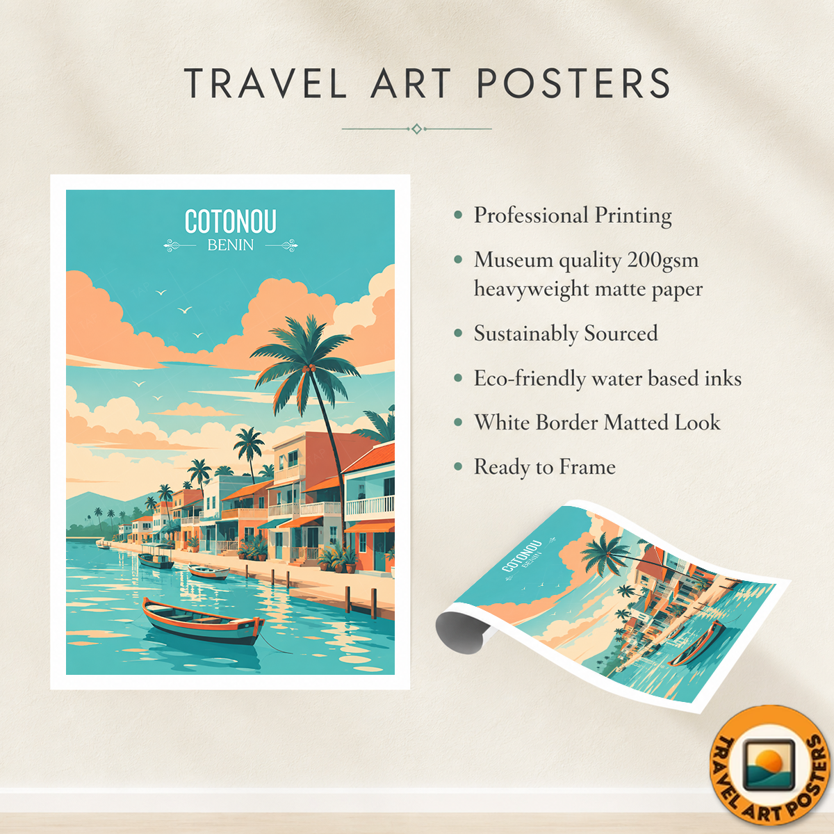 Cotonou - Benin - Travel Poster Vintage Style Wall Art Print - Travel Art Poster Print