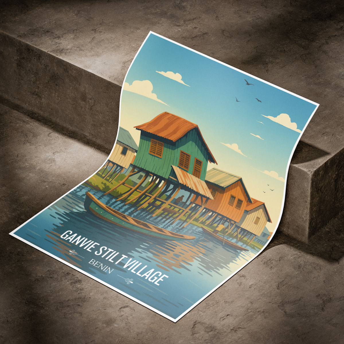 Ganvie Stilt Village - Benin - Travel Poster Vintage Style Wall Art Print - Travel Art Poster Print