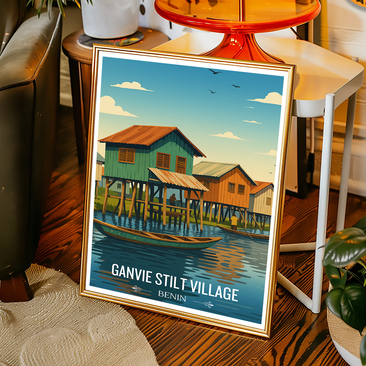 Ganvie Stilt Village - Benin - Travel Poster Vintage Style Wall Art Print - Travel Art Poster Print