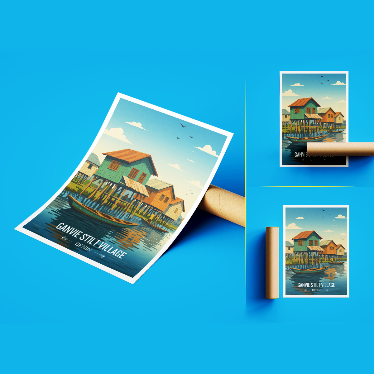 Ganvie Stilt Village - Benin - Travel Poster Vintage Style Wall Art Print - Travel Art Poster Print