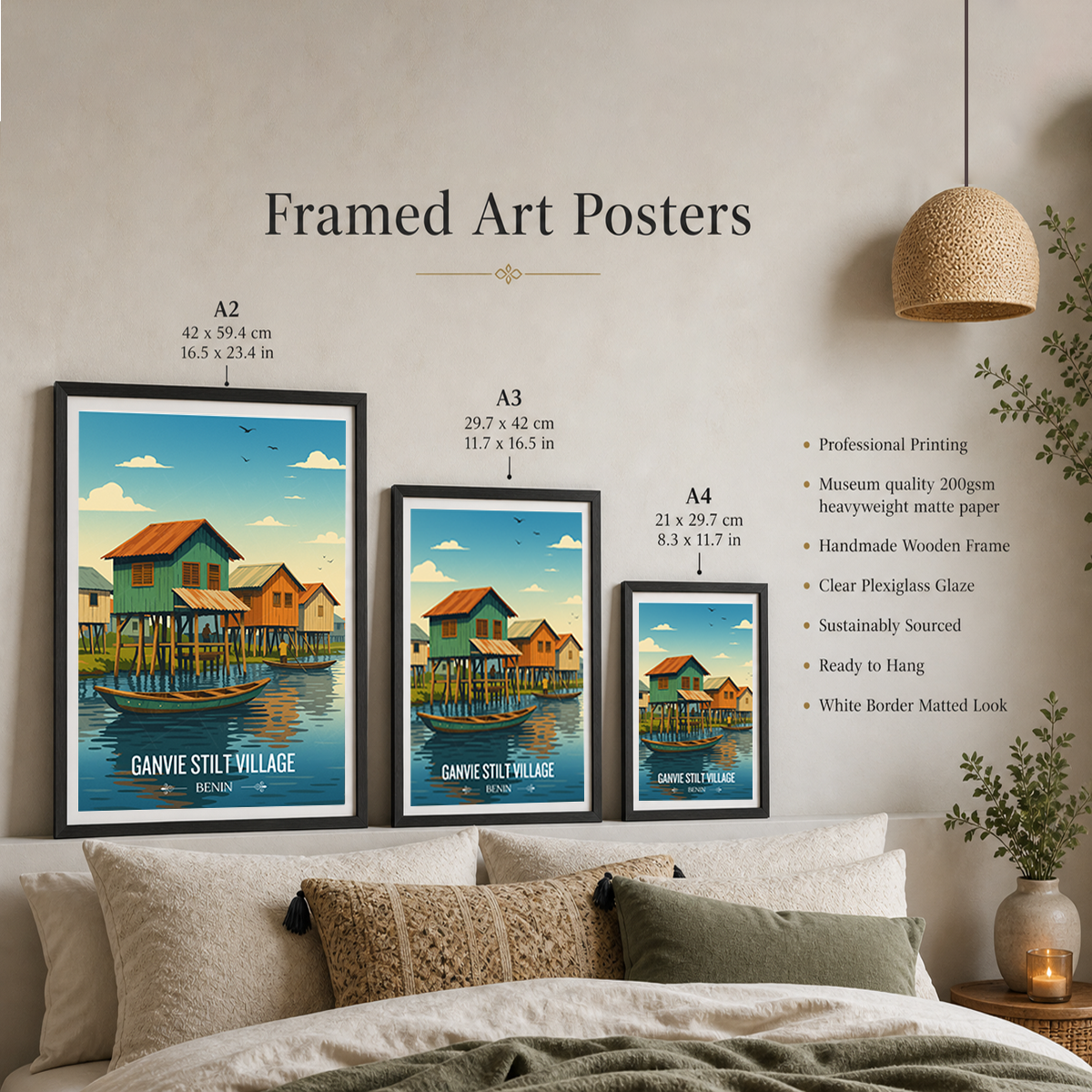 Ganvie Stilt Village - Benin - Travel Poster Vintage Style Wall Art Print - Travel Art Poster Print