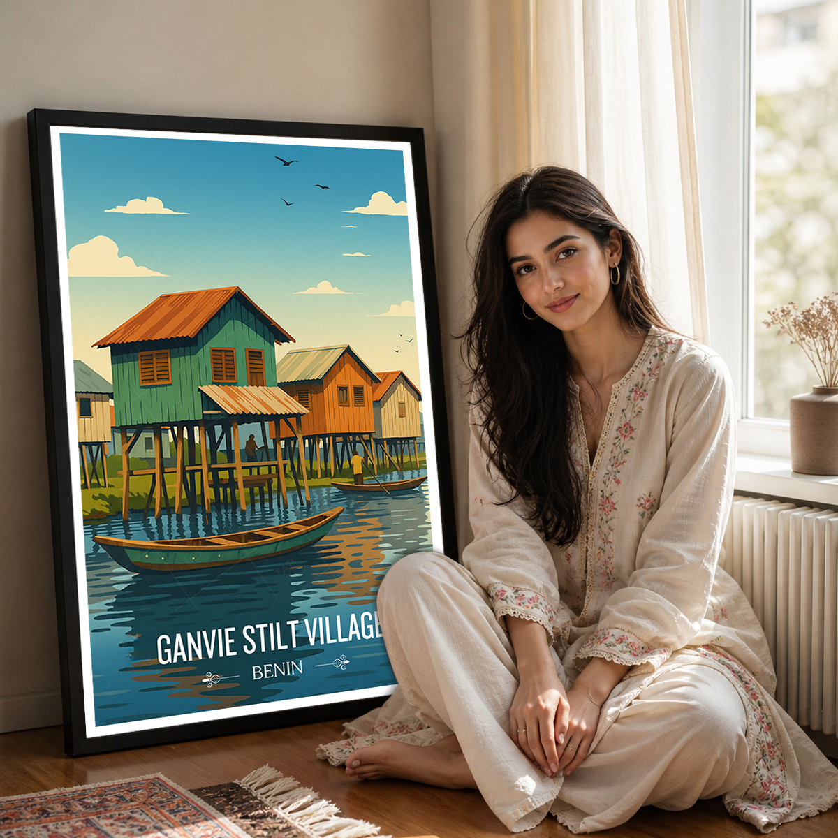 Ganvie Stilt Village - Benin - Travel Poster Vintage Style Wall Art Print - Travel Art Poster Print