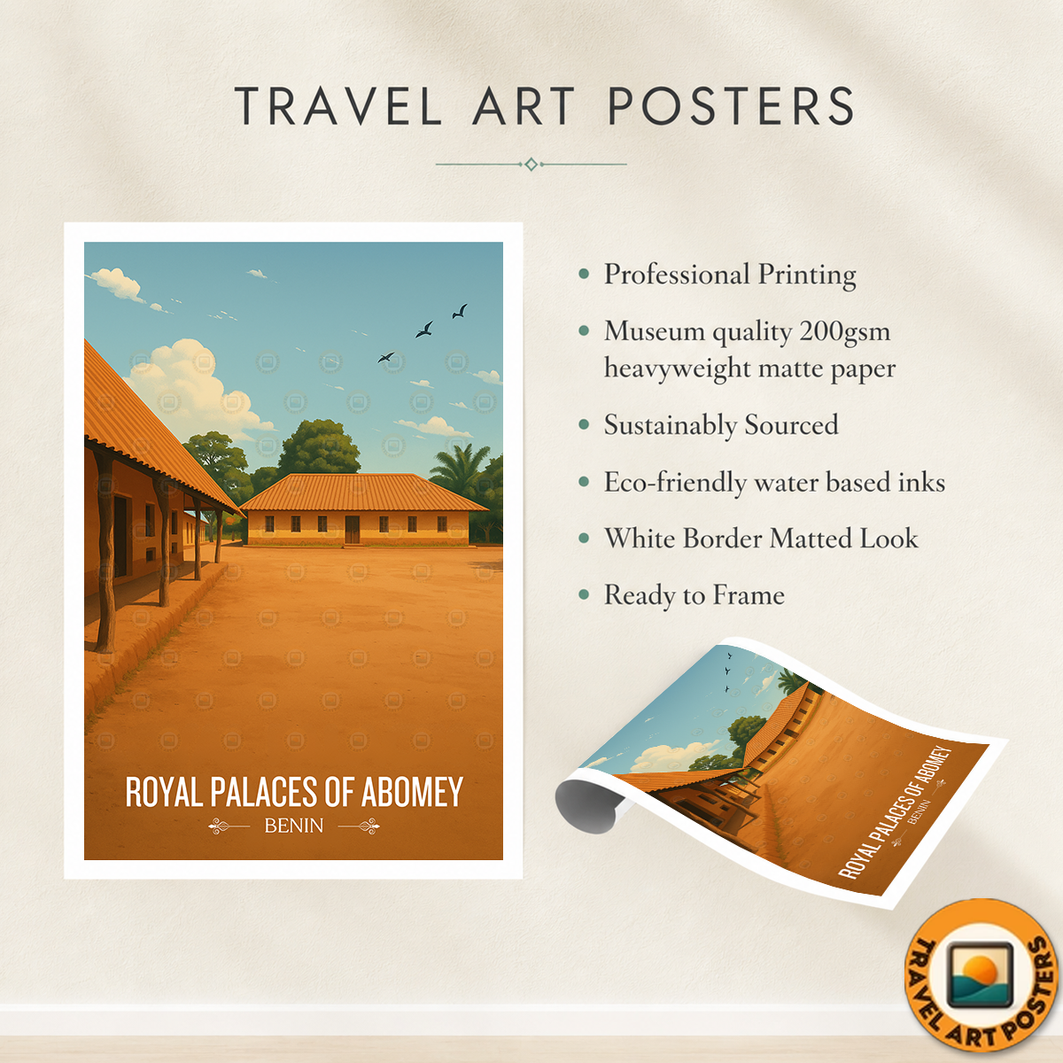 Royal Palaces of Abomey - Benin - Travel Poster Vintage Style Wall Art Print - Travel Art Poster Print