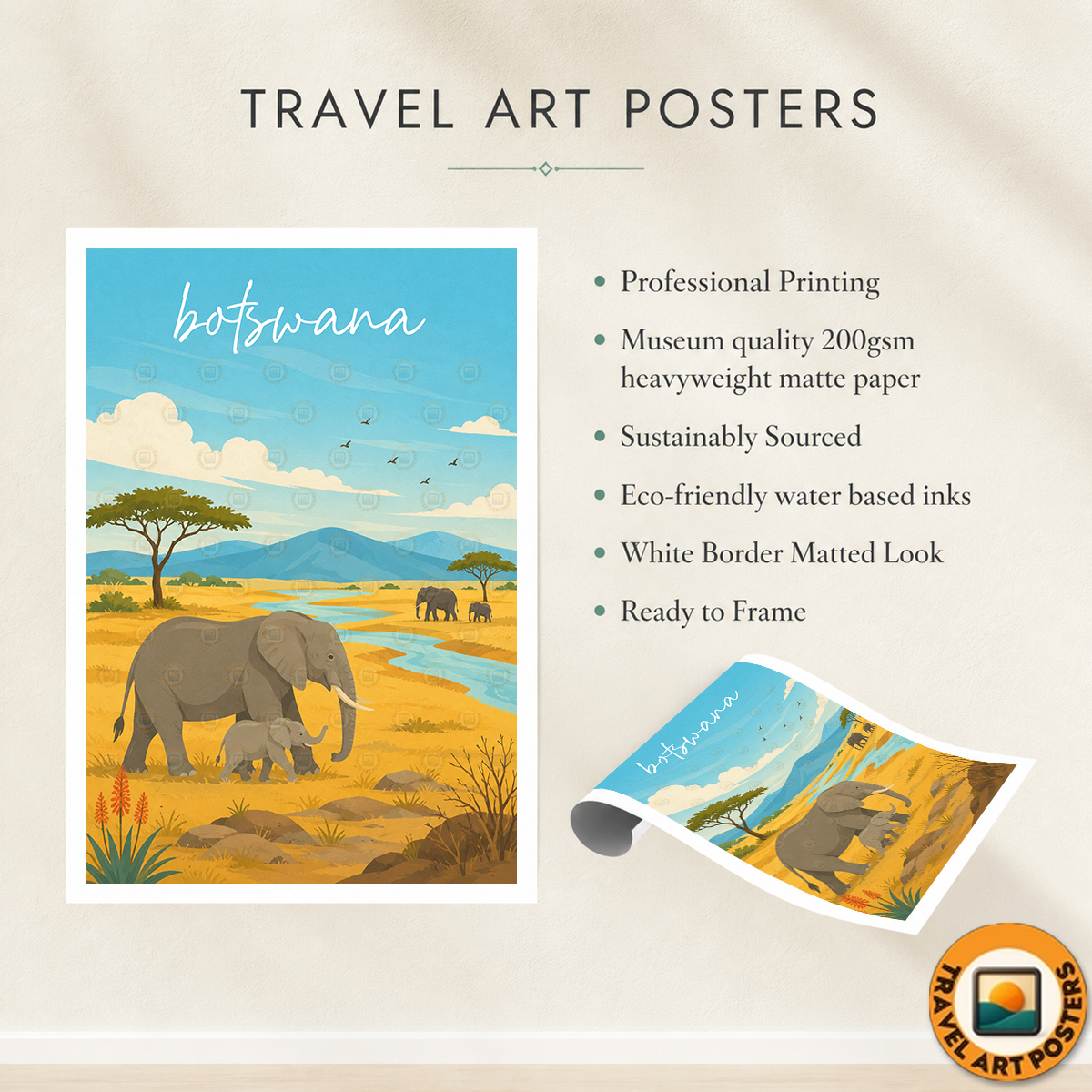 Botswana - Travel Wall Art Deco Poster Print - Travel Art Poster Print