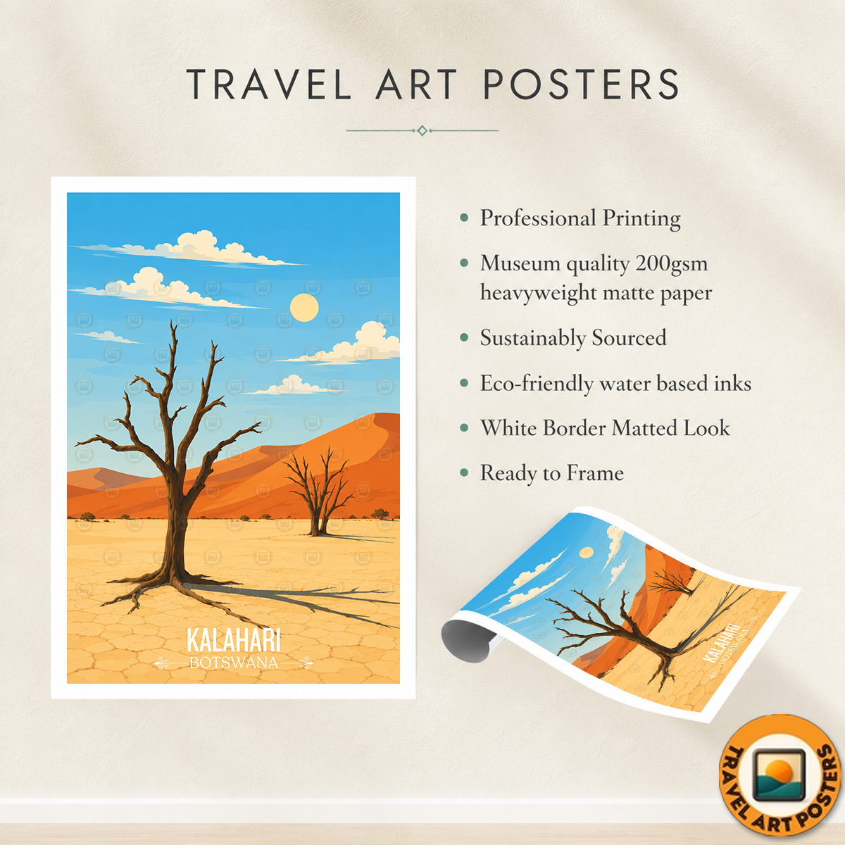 Kalahari - Botswana - Travel Wall Art Deco Poster Print - Travel Art Poster Print