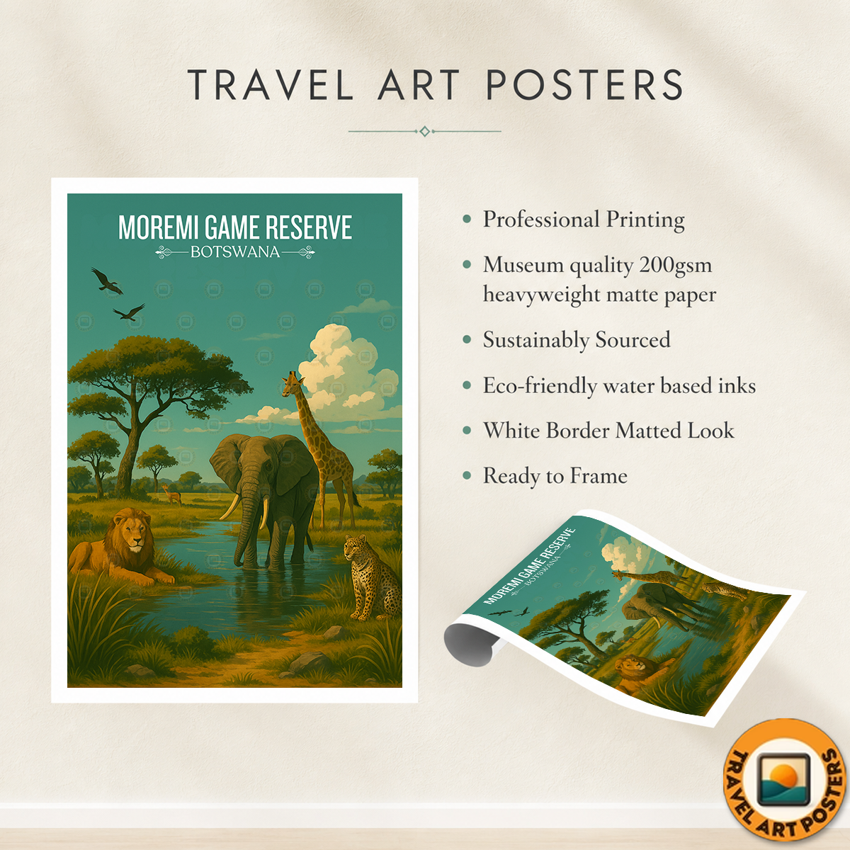 Moremi Game Reserve - Botswana - Travel Wall Art Deco Poster Print - Travel Art Poster Print