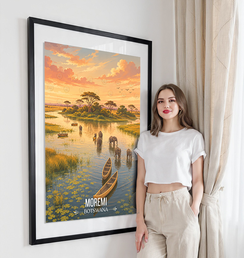 Moremi - Botswana - Travel Wall Art Deco Poster Print - Travel Art Poster Print