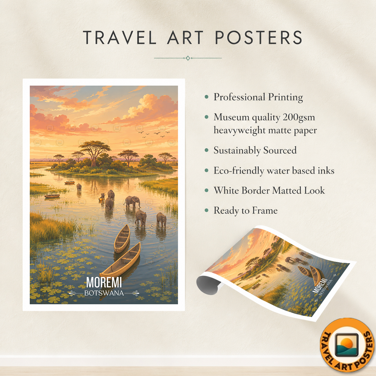 Moremi - Botswana - Travel Wall Art Deco Poster Print - Travel Art Poster Print