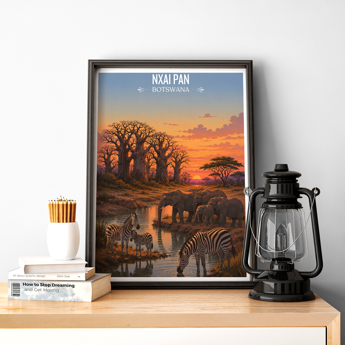 Nxai Pan - Botswana - Travel Wall Art Deco Poster Print - Travel Art Poster Print