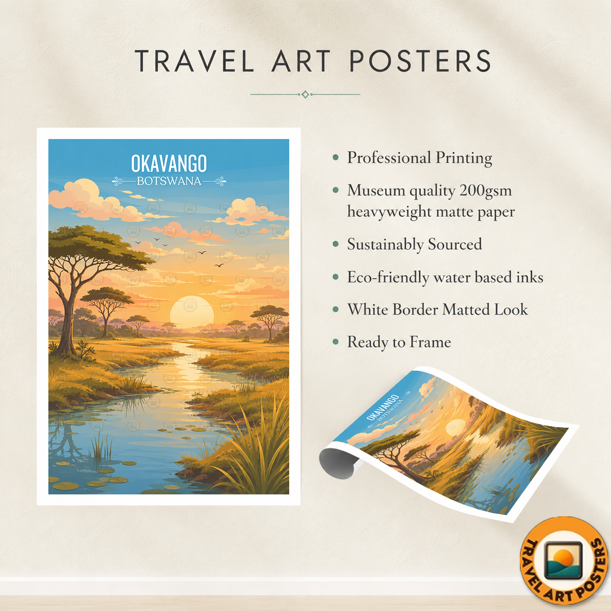 Okavango - Botswana - Travel Wall Art Deco Poster Print - Travel Art Poster Print