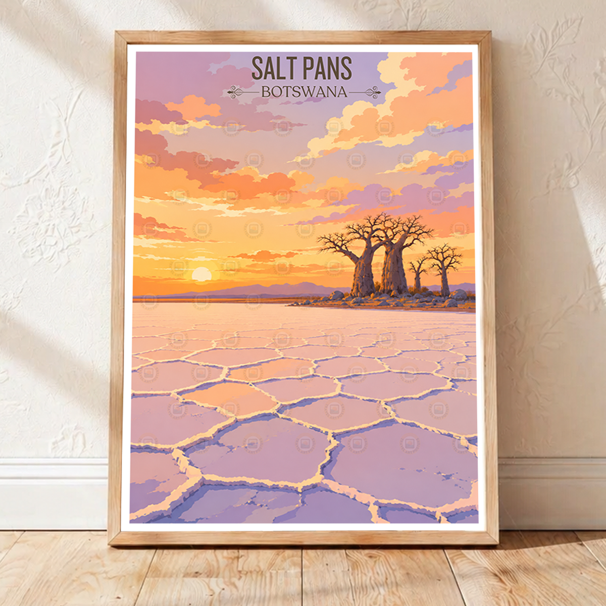 Salt Pans - Botswana - Travel Wall Art Deco Poster Print - Travel Art Poster Print