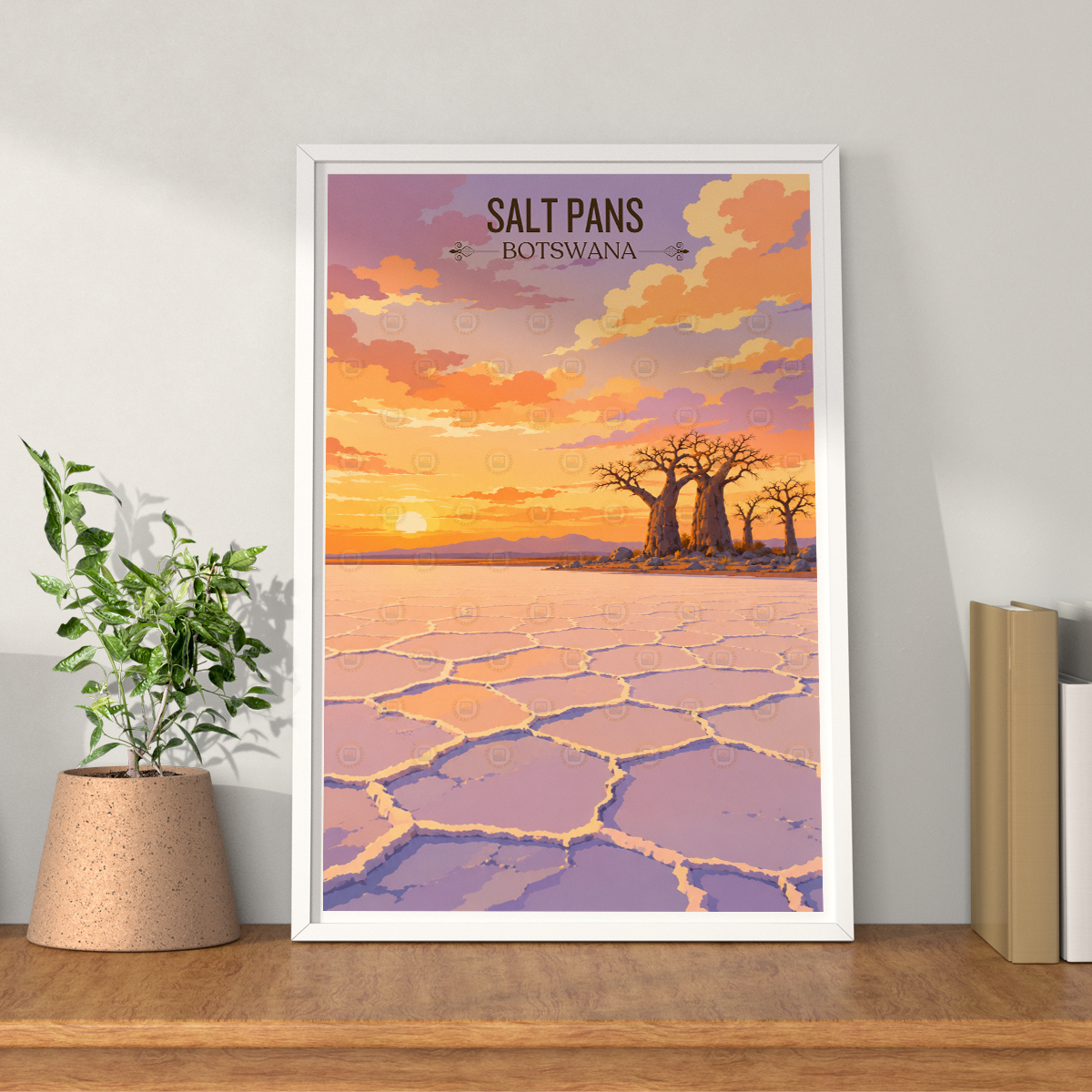 Salt Pans - Botswana - Travel Wall Art Deco Poster Print - Travel Art Poster Print