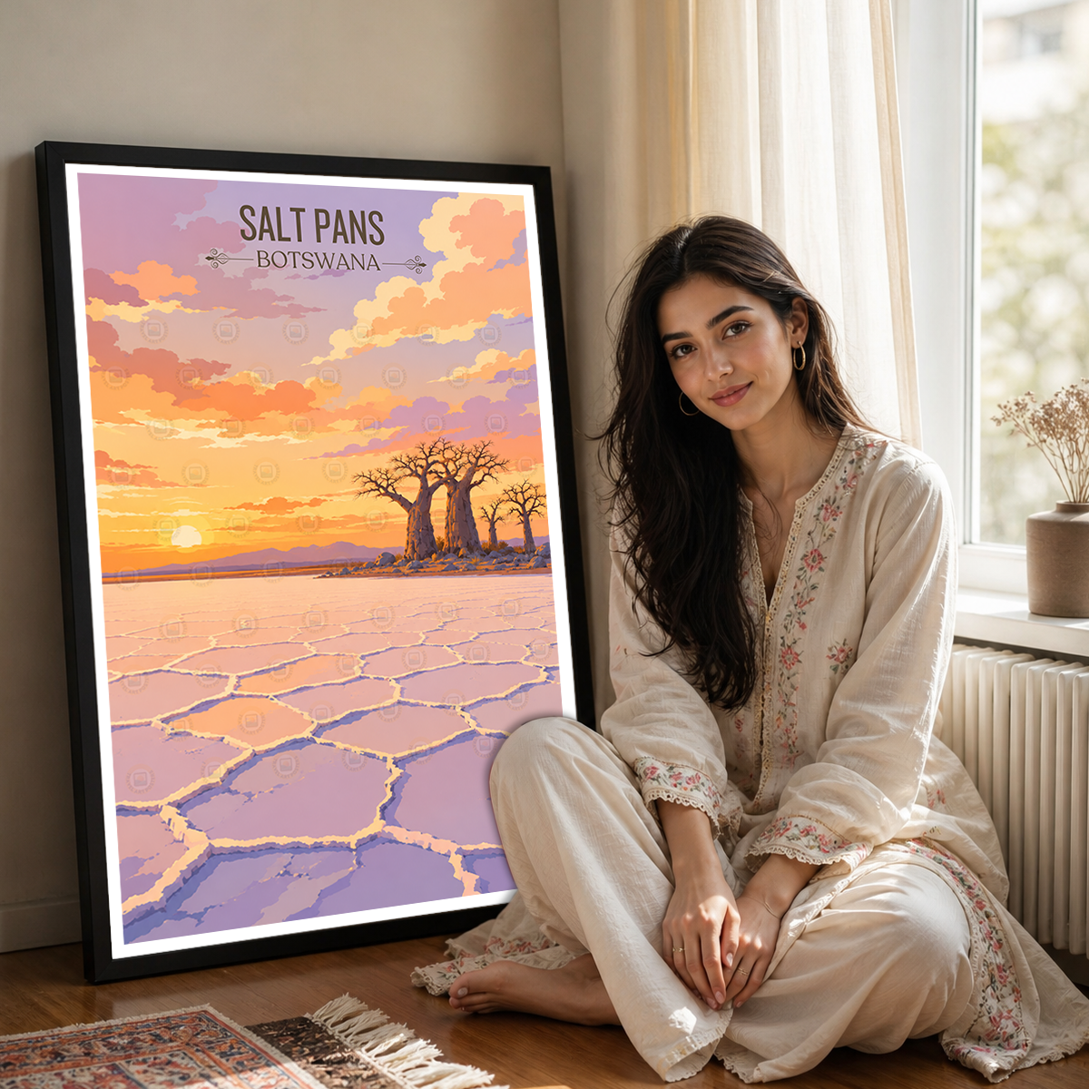 Salt Pans - Botswana - Travel Wall Art Deco Poster Print - Travel Art Poster Print