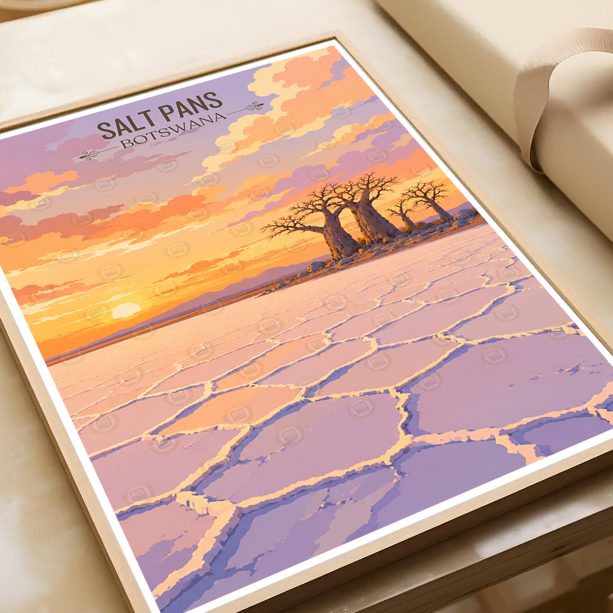Salt Pans - Botswana - Travel Wall Art Deco Poster Print - Travel Art Poster Print