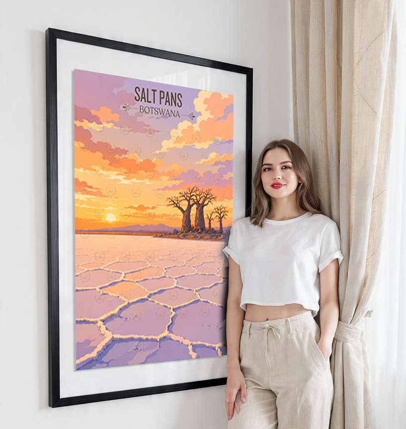Salt Pans - Botswana - Travel Wall Art Deco Poster Print - Travel Art Poster Print