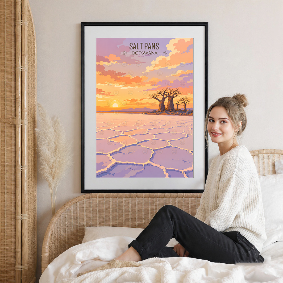 Salt Pans - Botswana - Travel Wall Art Deco Poster Print - Travel Art Poster Print