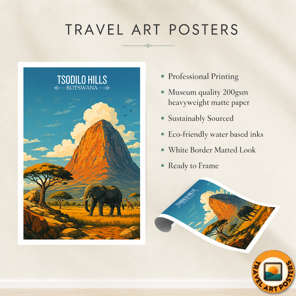 Tsodilo Hills - Botswana - Travel Wall Art Deco Poster Print - Travel Art Poster Print