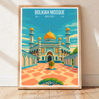 Bolkiah Mosque - Brunei - Travel Wall Art Print - Art Print - Travel Art Poster