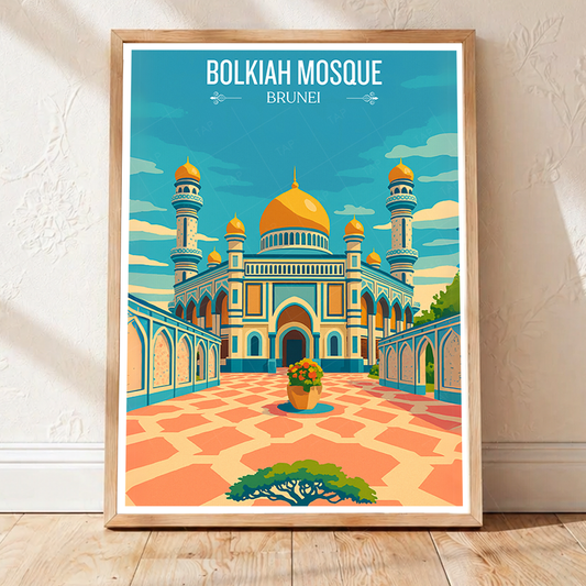 Bolkiah Mosque - Brunei - Travel Wall Art Print - Art Print - Travel Art Poster