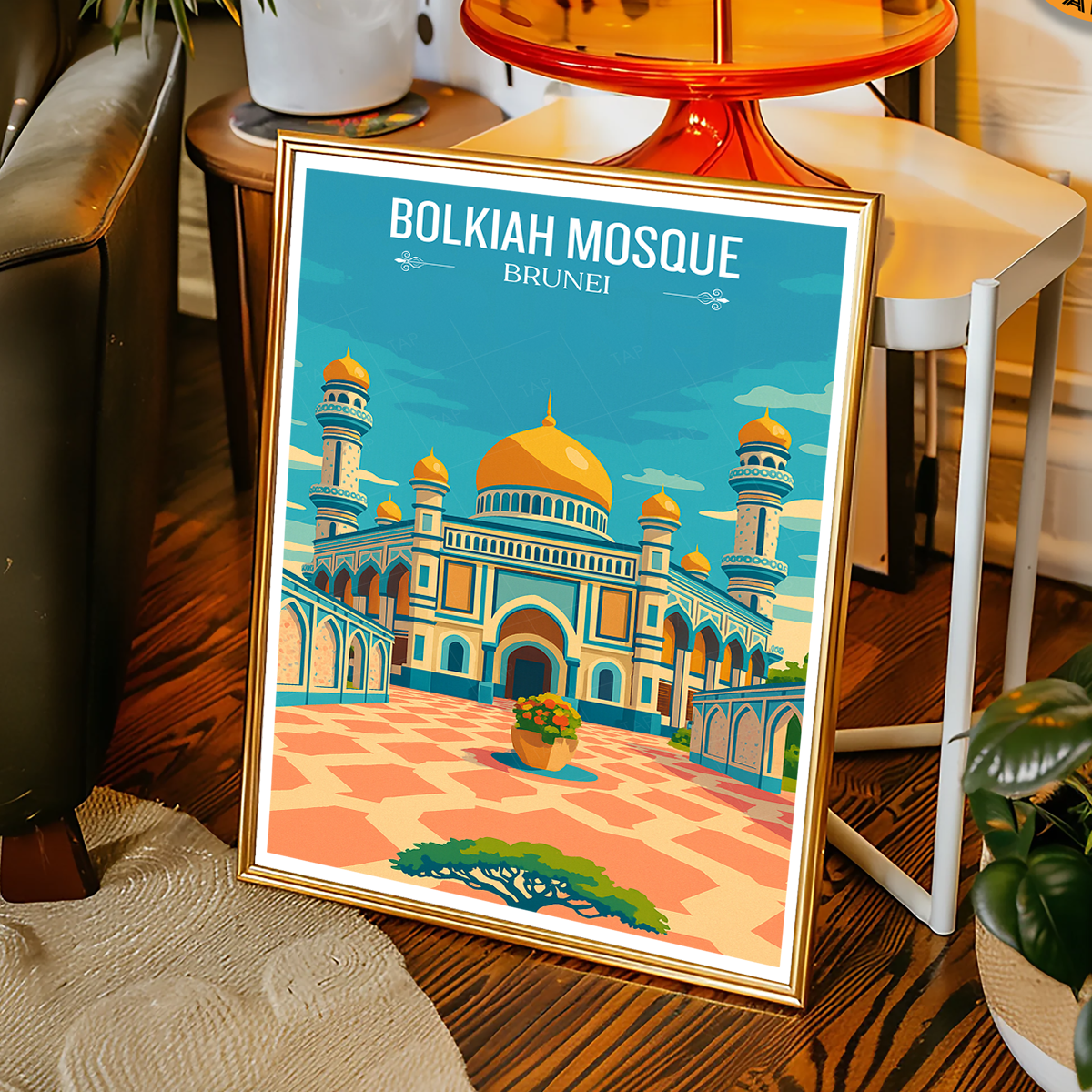 Bolkiah Mosque - Brunei - Travel Wall Art Print - Art Print - Travel Art Poster