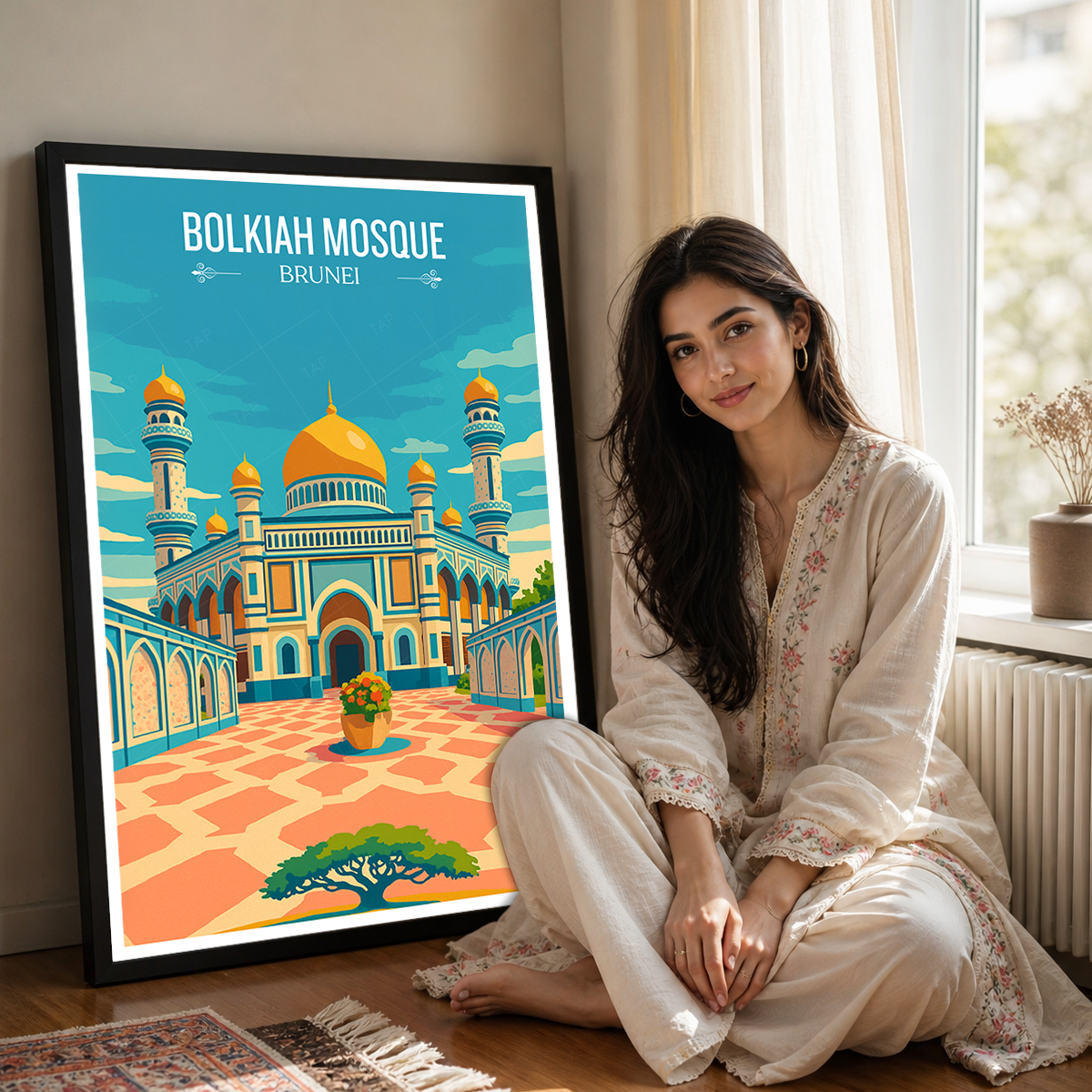 Bolkiah Mosque - Brunei - Travel Wall Art Print - Art Print - Travel Art Poster
