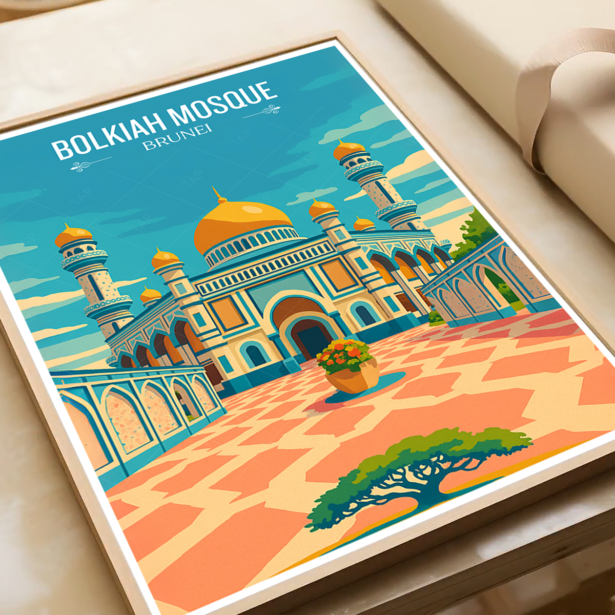 Bolkiah Mosque - Brunei - Travel Wall Art Print - Art Print - Travel Art Poster