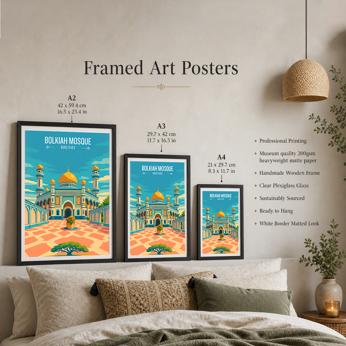 Bolkiah Mosque - Brunei - Travel Wall Art Print - Art Print - Travel Art Poster