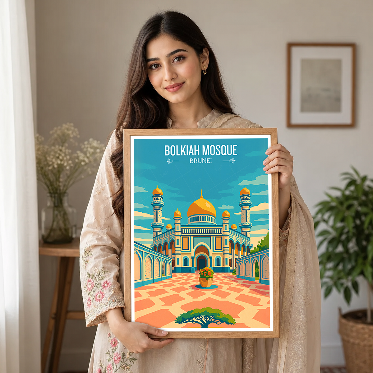 Bolkiah Mosque - Brunei - Travel Wall Art Print - Art Print - Travel Art Poster
