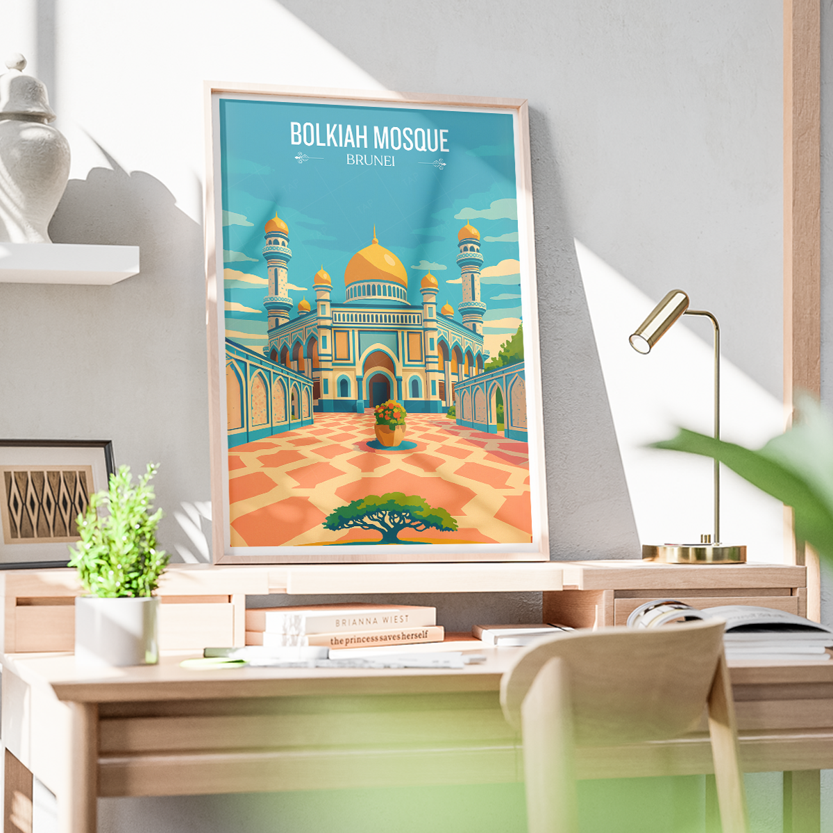 Bolkiah Mosque - Brunei - Travel Wall Art Print - Art Print - Travel Art Poster