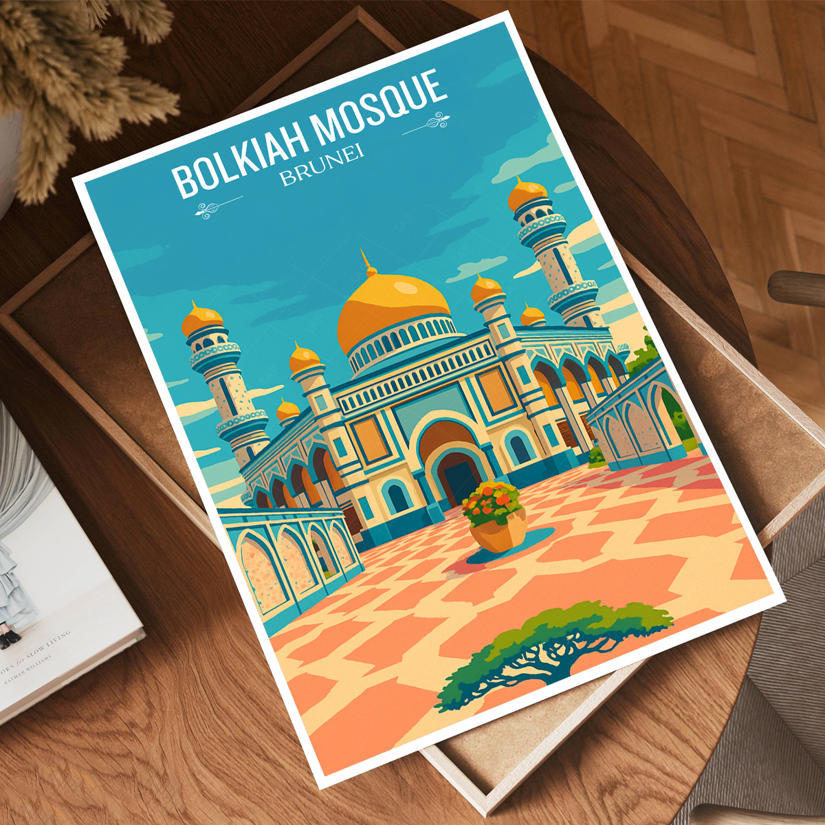 Bolkiah Mosque - Brunei - Travel Wall Art Print - Art Print - Travel Art Poster