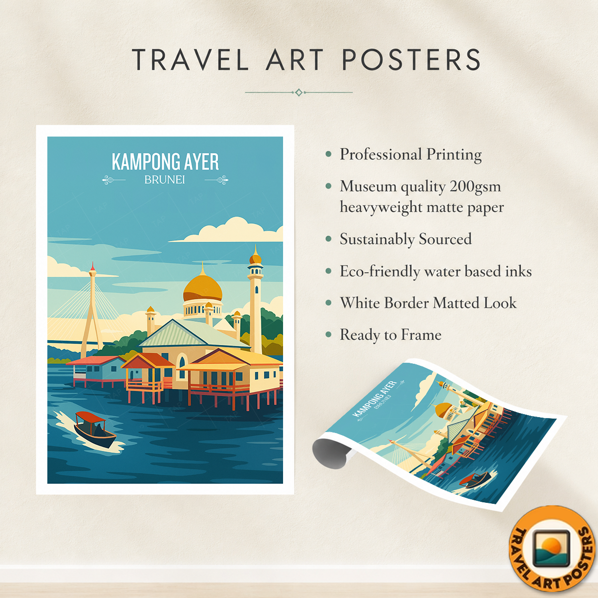 Kampong Ayer - Brunei - Travel Wall Art Print - Art Print - Travel Art Poster