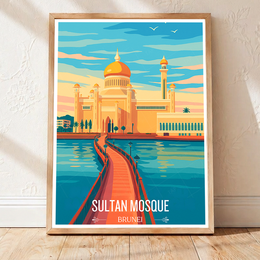 Sultan Mosque Masjid - Brunei - Travel Wall Art Print - Art Print - Travel Art Poster