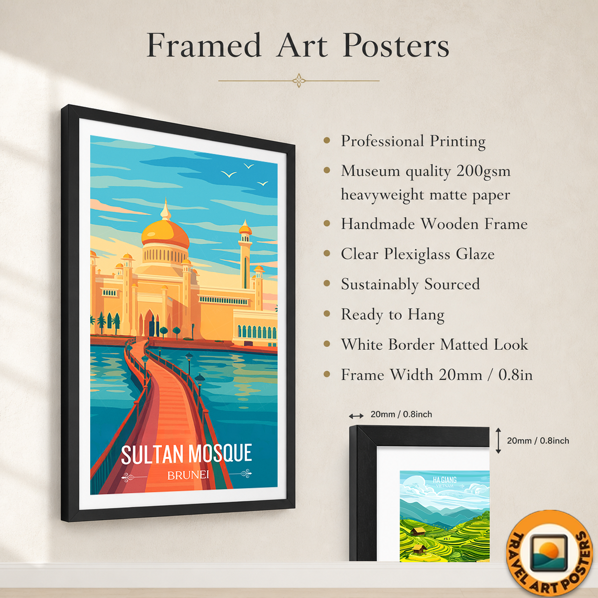 Sultan Mosque Masjid - Brunei - Travel Wall Art Print - Art Print - Travel Art Poster