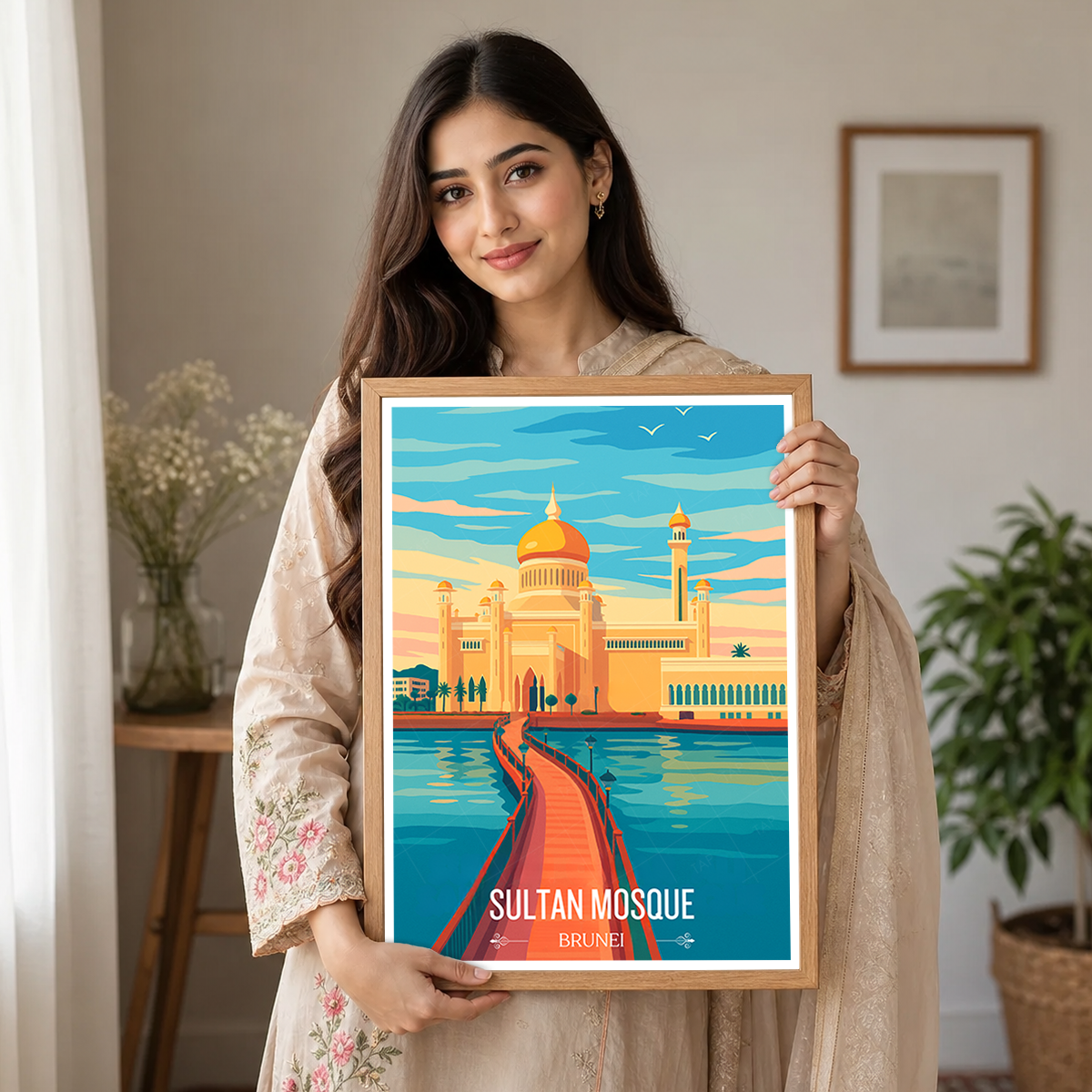 Sultan Mosque Masjid - Brunei - Travel Wall Art Print - Art Print - Travel Art Poster