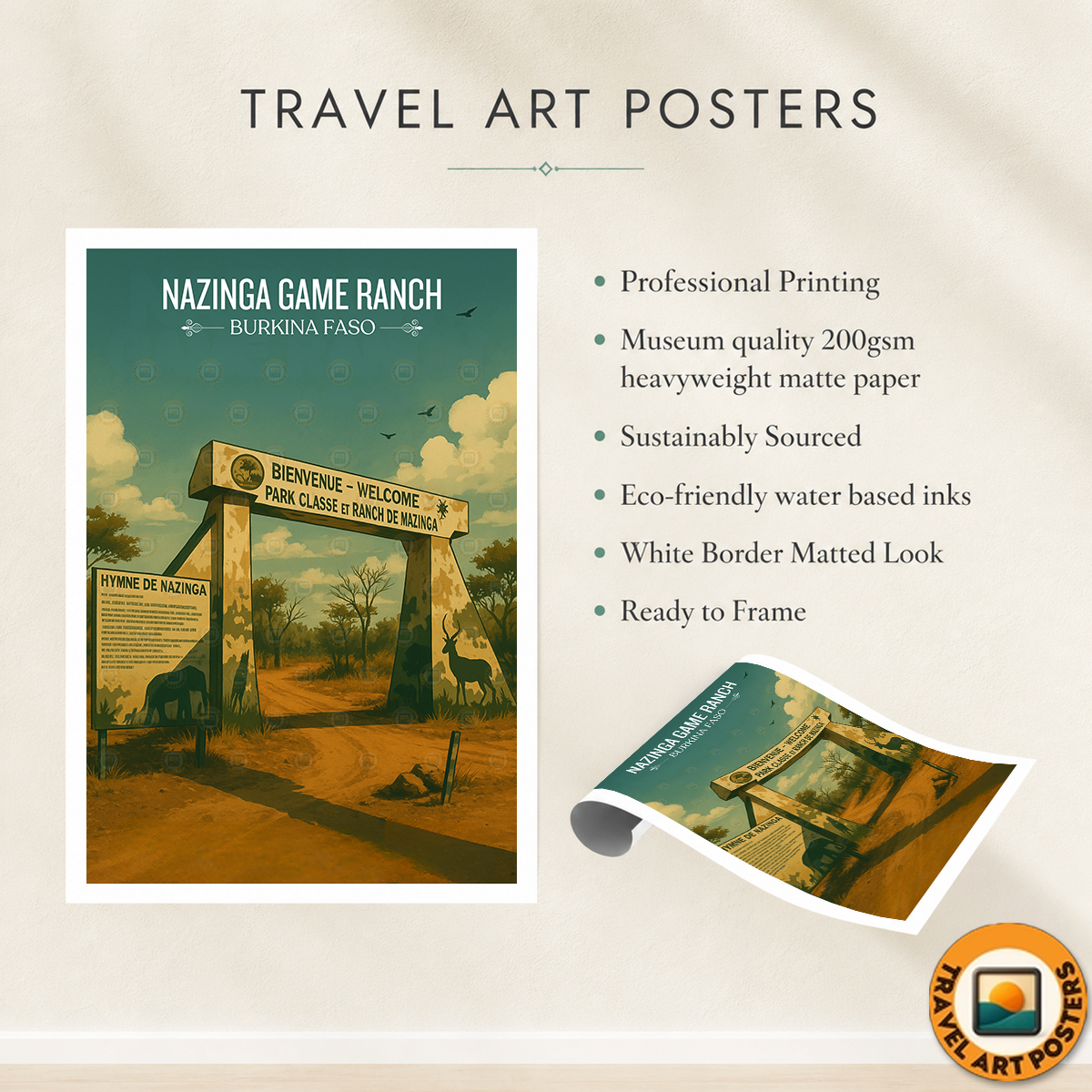 Nazinga Game Ranch - Burkina Faso - Travel Wall Poster Print Home Deco - Travel Art Poster Print