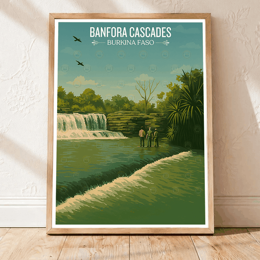 Banfora Cascades travel poster – artwork presentation view 1