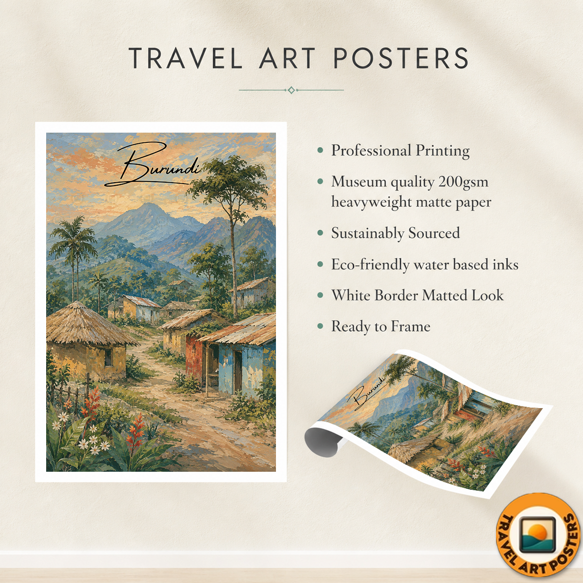 Burundi - Travel Art Print Wall Deco Poster - Travel Art Poster Print
